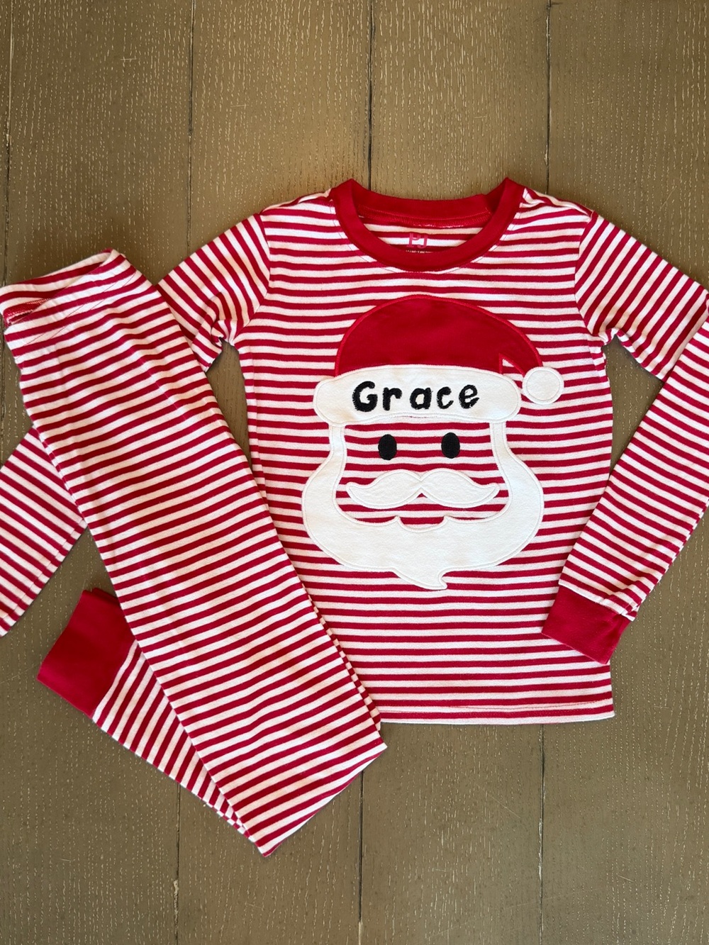 PJ Place Girls’ “Grace” Monogram Cotton Christmas Matching Pajama Set • Size 8